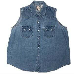 Cruel Girl Western Denim Lightweight Embroidered Sleeveless Button Up Sz L